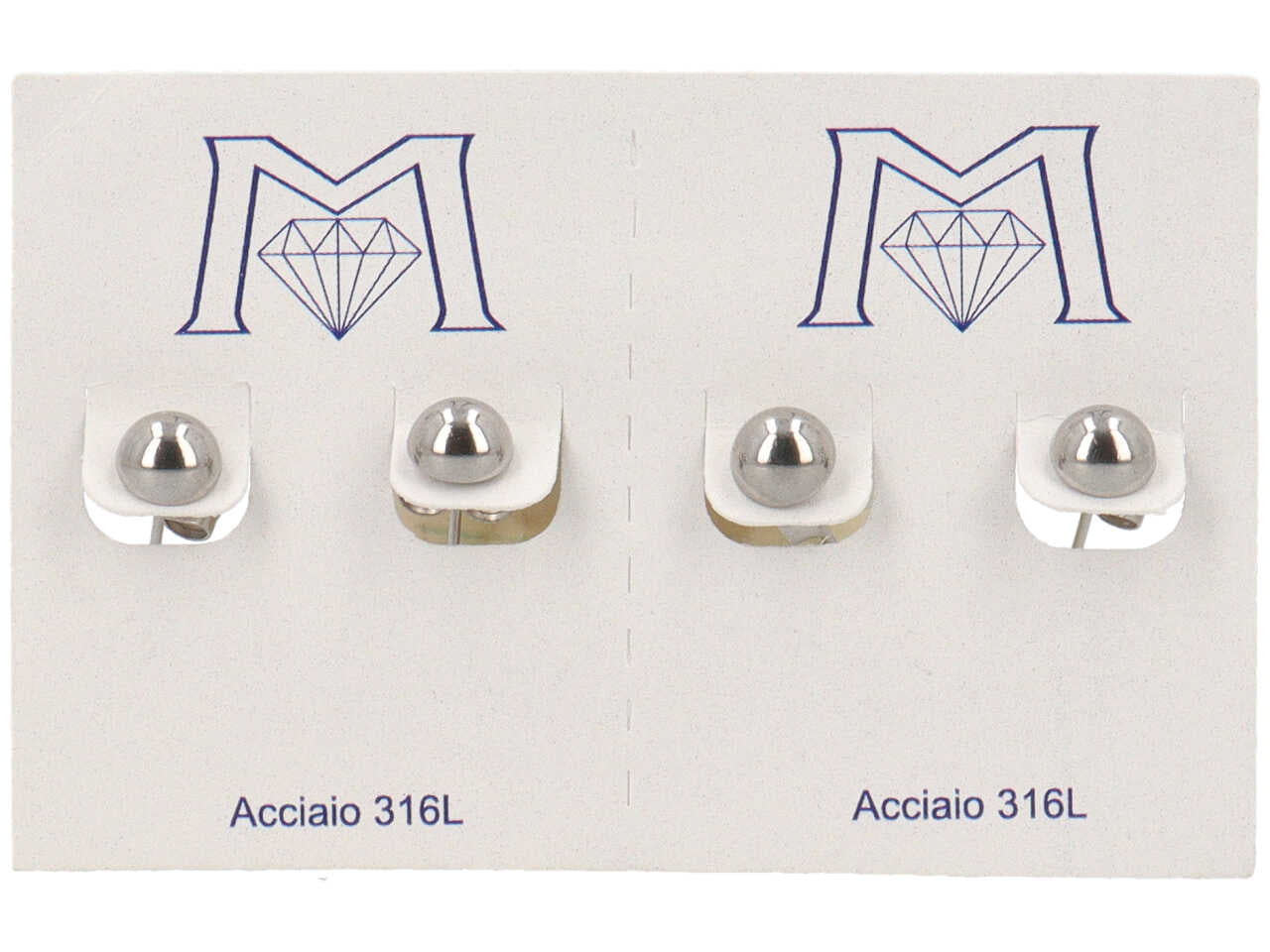 Orecchini acciaio sfera piatta 6mm 2paia