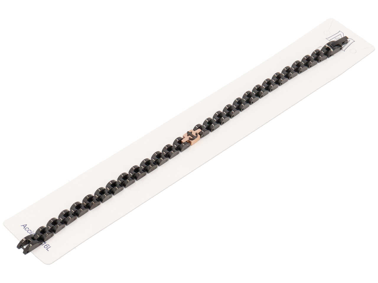 Bracciale acciaio nero e rose ancora