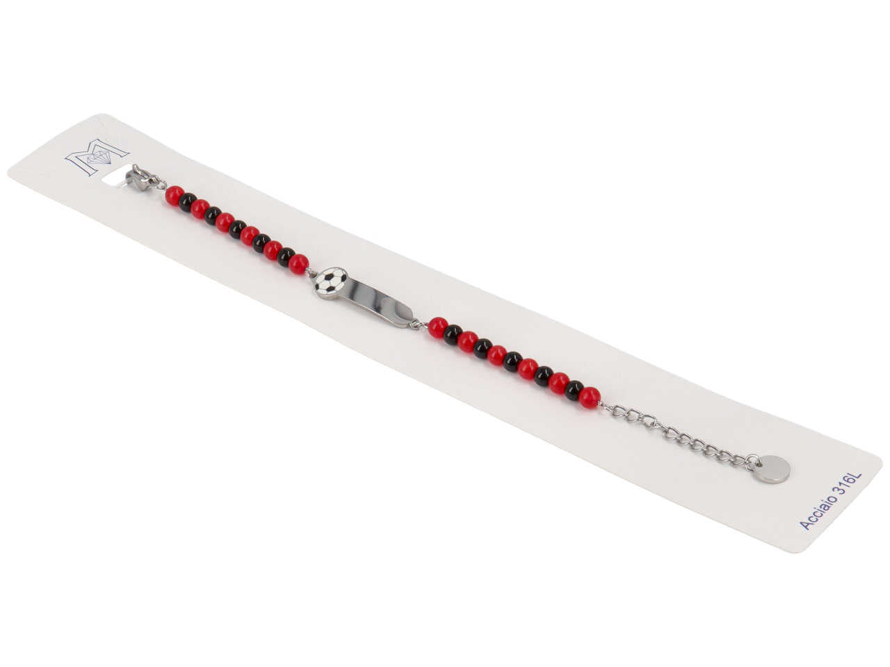 Bracciale acciaio calcio rosso nero