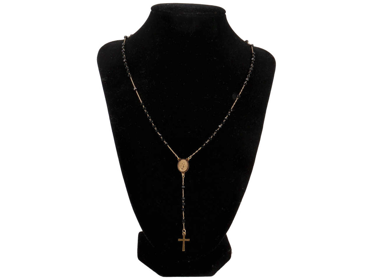 Collana  rosario girocollo pietre nere dorato