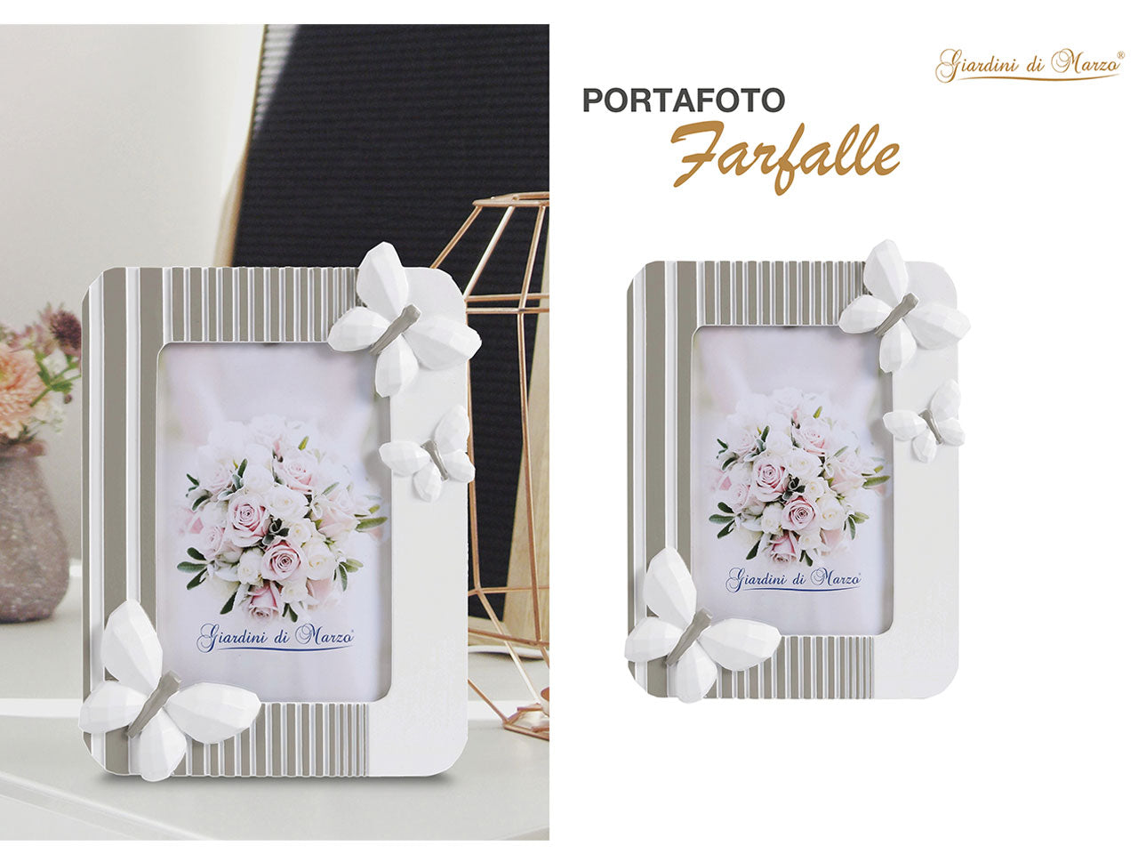 Portafoto grigio 15x20cm rigato con farfalle