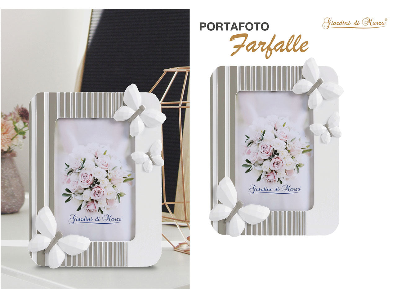 Portafoto grigio 20x25cm rigato con farfalle