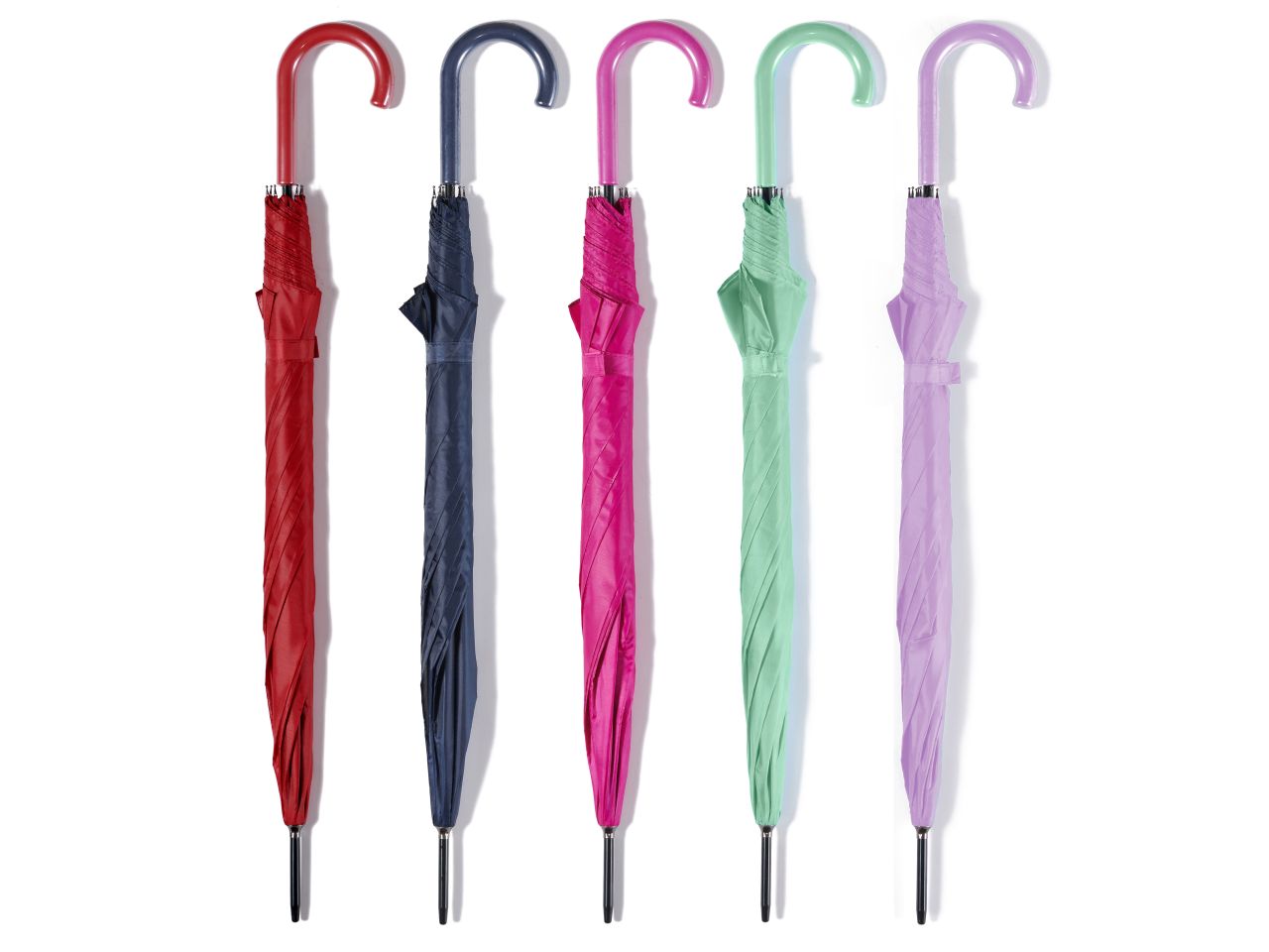 Ombrello lungo, apertura automatica, tinta unita assortita, impugnatura in tinta
