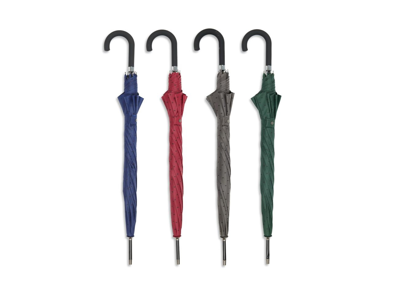 Ombrello lungo con apertura automatica, aste e struttura in fibra, con funzione antivento, tessuto pongee assortito in 4 varianti, micro fantasia da uomo, impugnatura nera