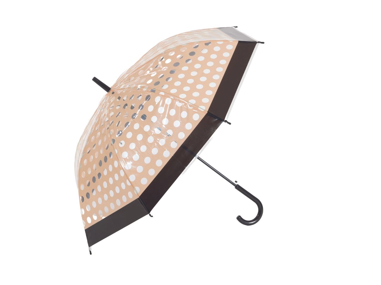 Ombrello da pioggia in pvc a pois rosa e nero apertura automatica con manico nero - Gallotti