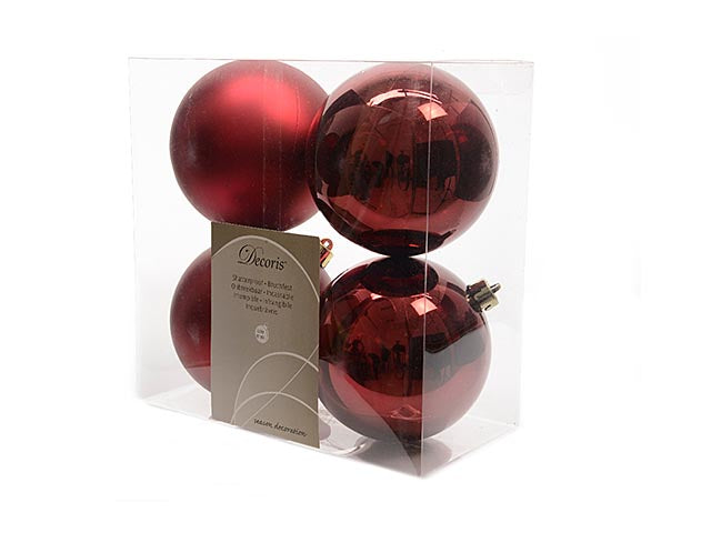Palla di Natale 10cm in confezione da 4 pezzi bordeaux lucido e opaco