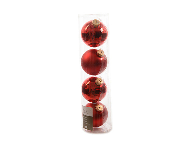 Palla vetro 10cm in confezione da 4 pezzi rosso lucido e opaco