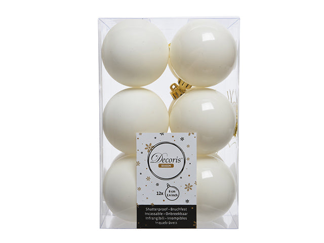 Palla di Natale 6cm in confezione da 12 pezzi bianco lana lucido e opaco