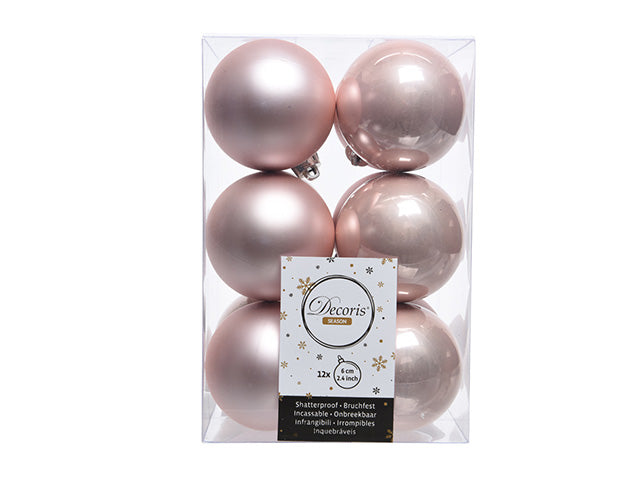 Palla 6cm in confezione da 12 pezzi rosa cipria lucido e opaco