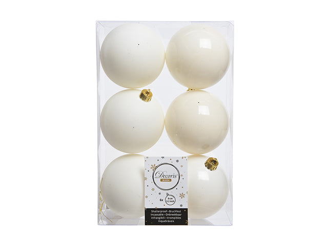 Palla di Natale 8cm in confezione da 6 pezzi bianco lana lucido e opaco