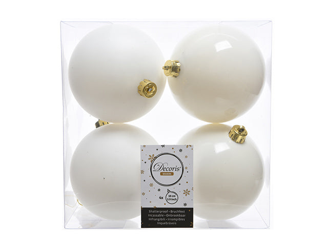 Palla di Natale 10cm in confezione da 4 pezzi bianco lana lucido e opaco