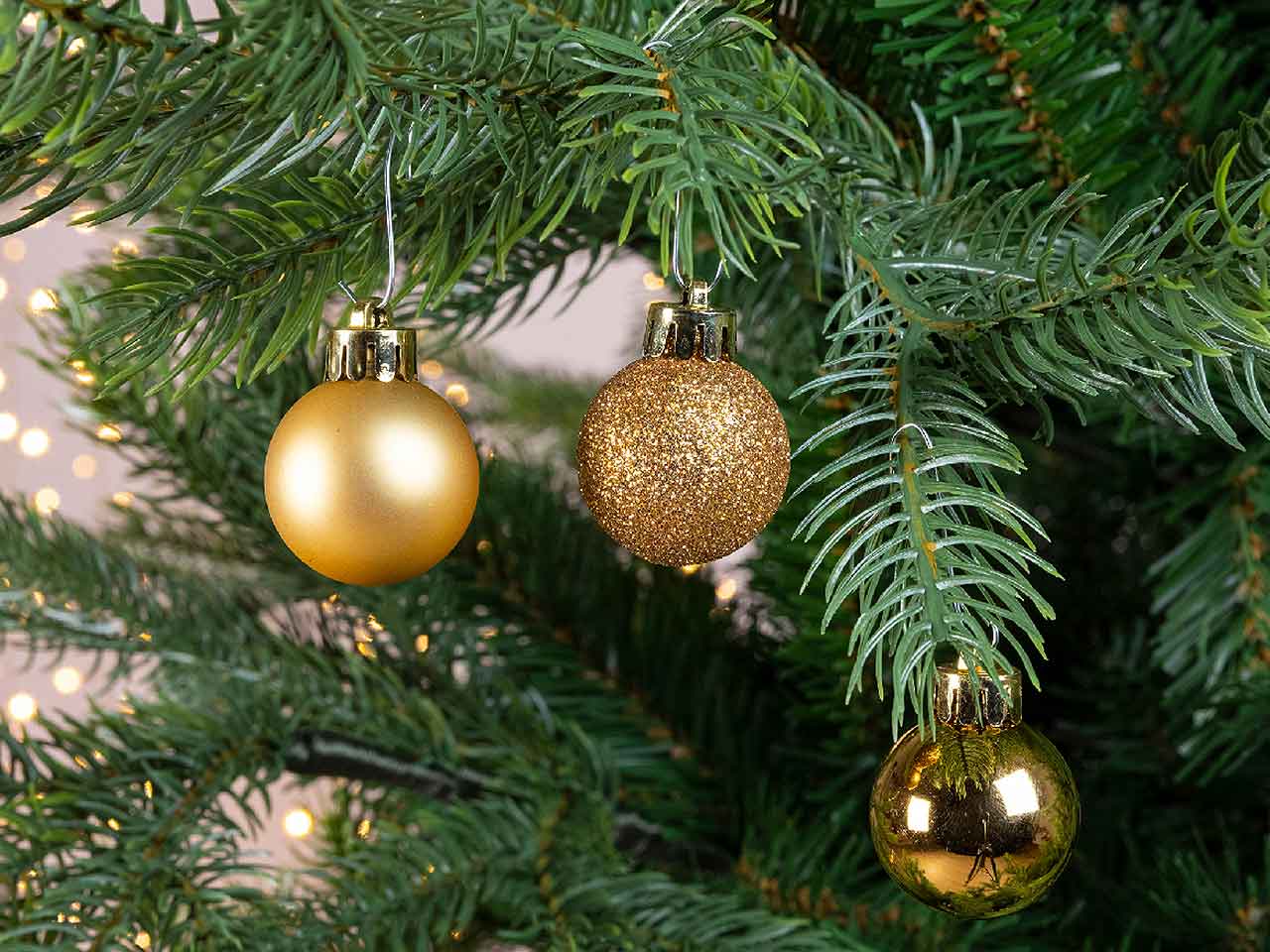 Palla 3cm in confezione da 14 pezzi oro lucida, opaca e glitter