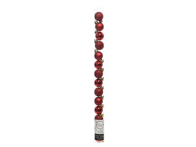 Palla di Natale 3cm in confezione da 14 pezzi rossa lucida, opaco e glitter