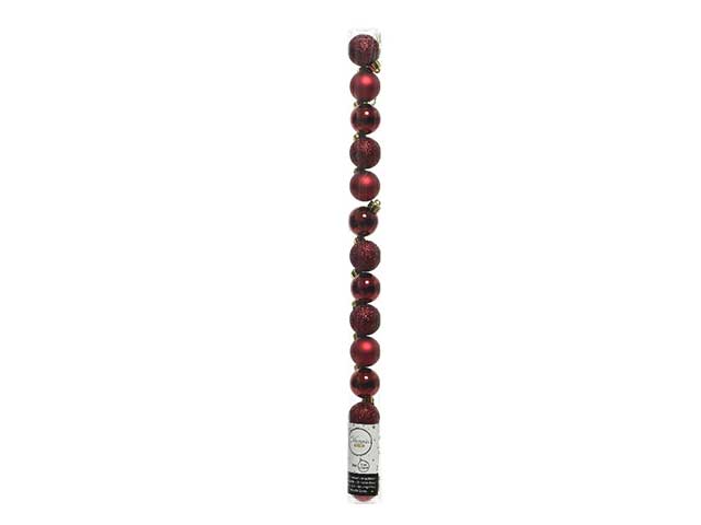 Palla di Natale 3cm in confezione da 14 pezzi bordeaux lucida, opaco e glitter