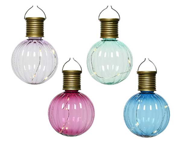 Luce solare rotonda da giardino in plastica capacitÃ  della batteria 40mah tensione 1,2v colore del led bianco caldo emissione luminosa 1lm 4 led pannello solare 2 v tipo di led microled autonomia 6 ore con inerruttore 4 colori assortiti d.8xh.11cm