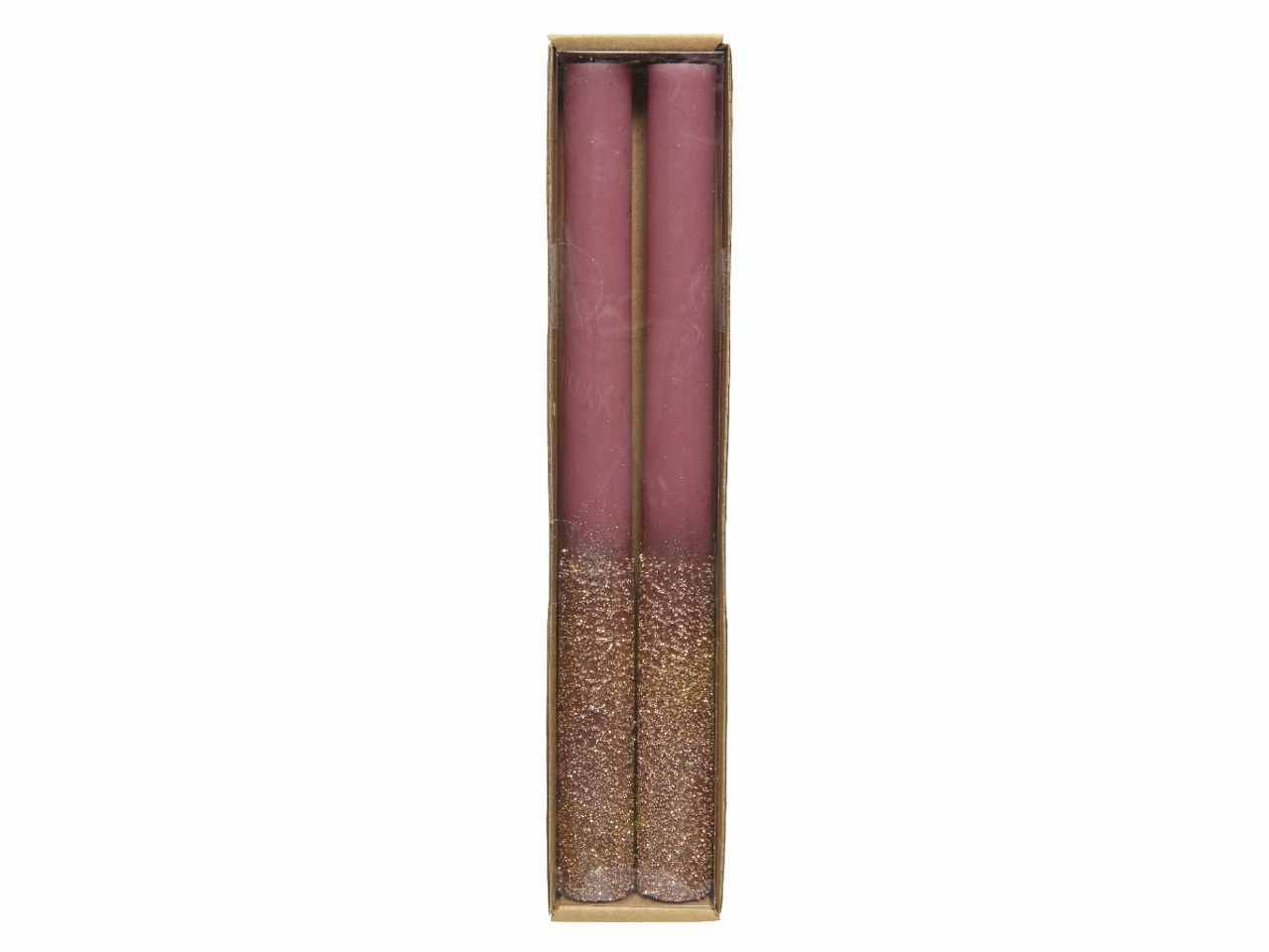 Candela con granelli e glitter 25xd.2,2cm rosa
