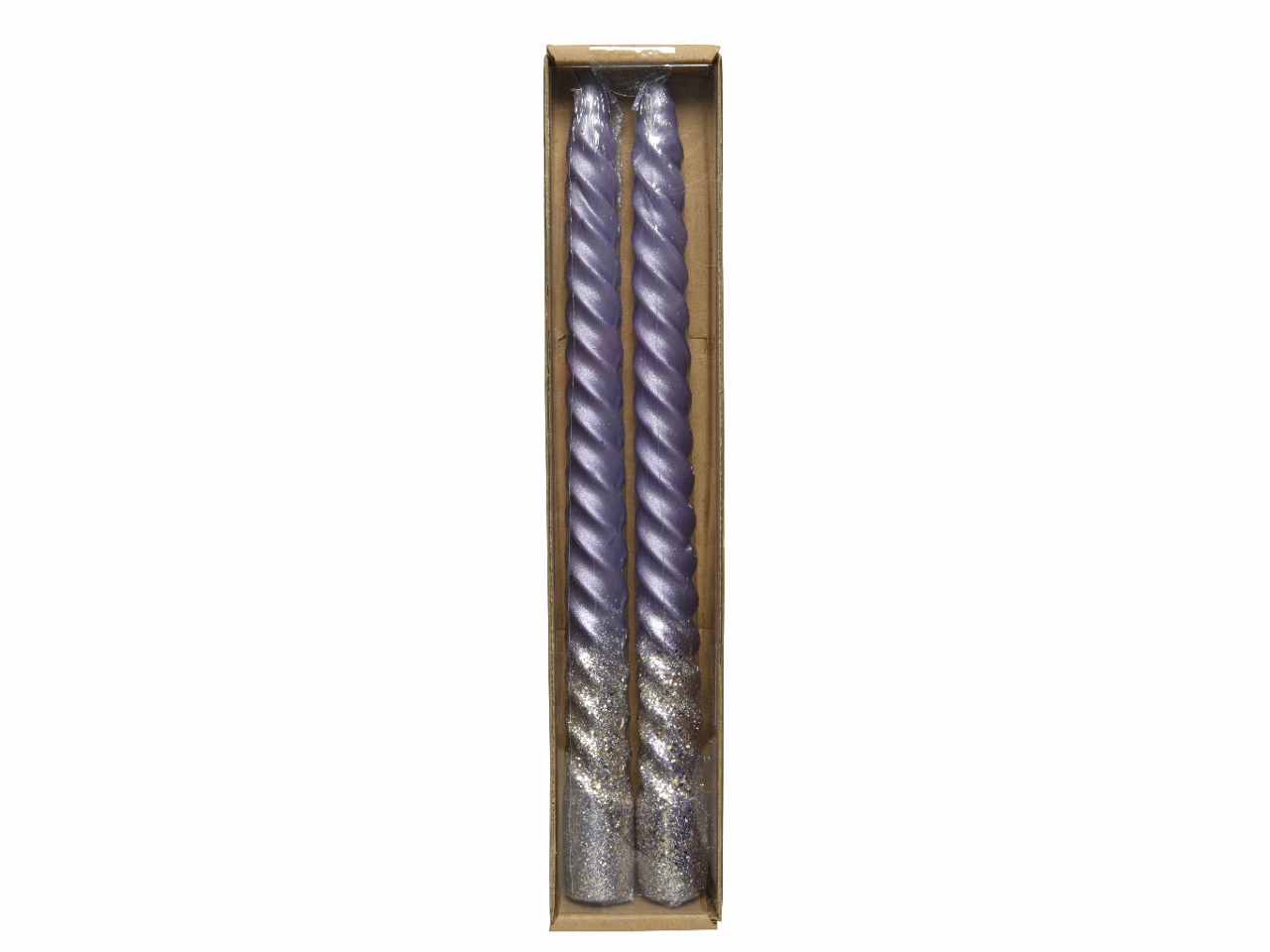 Candela torciglione 25cmxd.2,2cm lilla effetto metallico con glitter