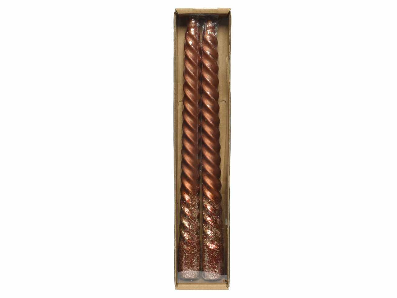 Candela torciglione 25cmxd.2,2cm rame effetto metallico con glitter