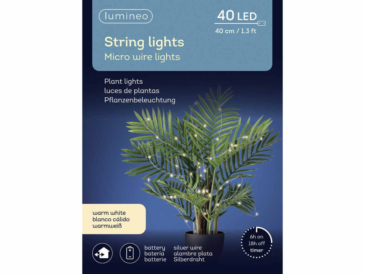 Catena luci 40 micro led 40cm bianco caldo con funzionamento a batteria uso esterno $