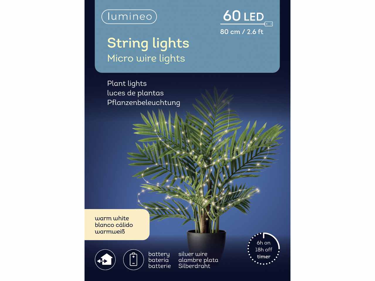 Catena luci 60 micro led 80cmbianco caldo con funzionamento a batteria uso esterno bianco caldo $