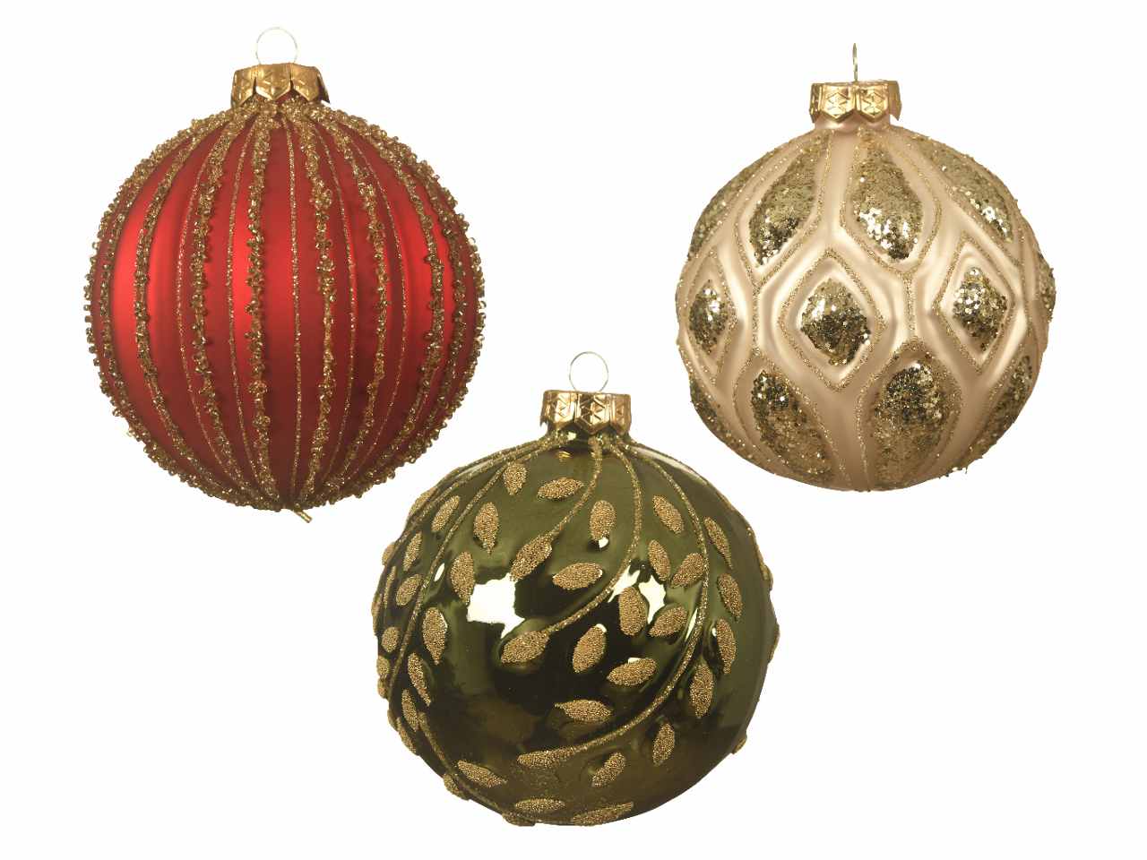 Sfera in vetro d.10cm nei colori oro, verde e rosso