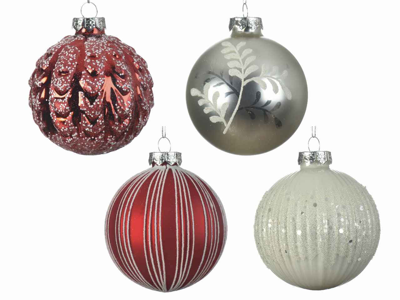 Sfera in vetro d.8cm nei colori bianco argento e rosso