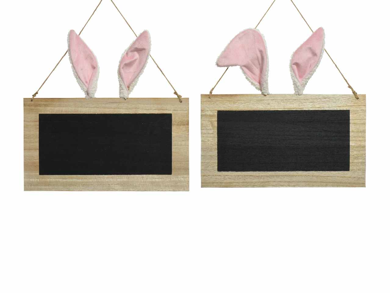 Lavagna in mdf con decorazioni orecchie da coniglio e corda in juta e gancio per sospensione 0,9xh.34,5cm