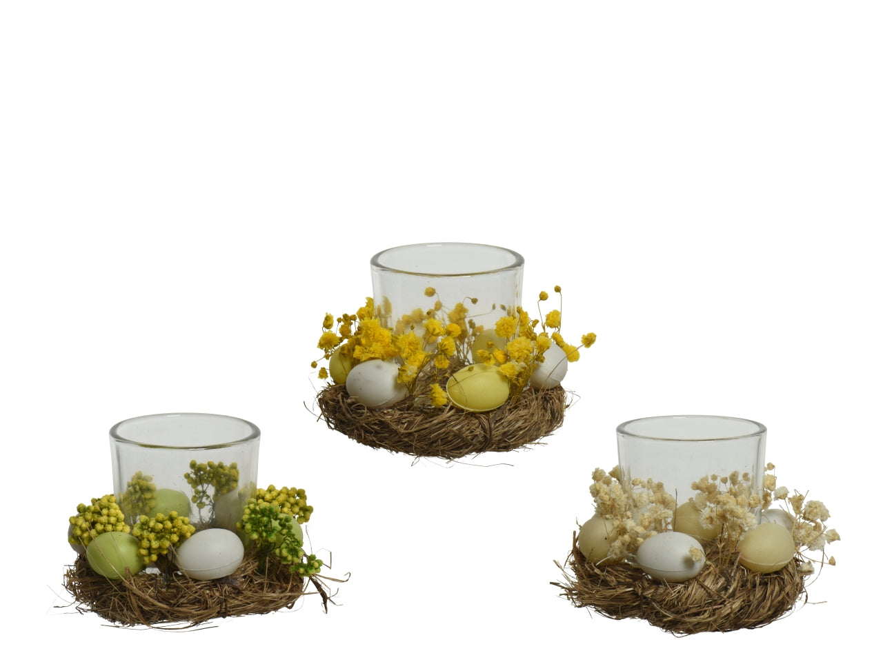 Porta tealight c/uova 3 assortiti d.10xh.7.5cm