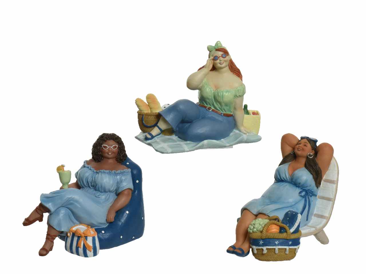 Statuetta decorativa figuara di donna con occhiali da sole e borsa 3 modelli assortiti 10.5xh.11.5cm