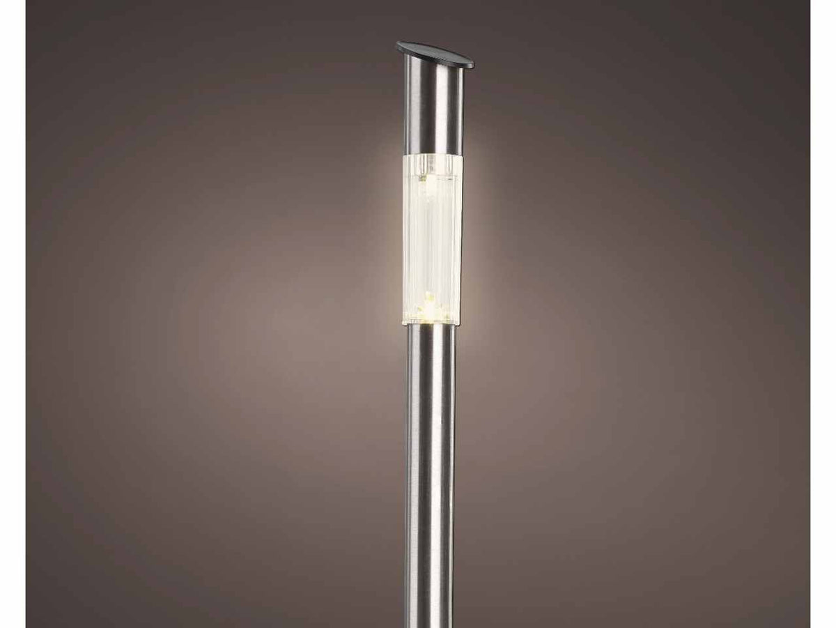 Paletto con pannello solare in acciaio inox chiaro con pannello capacitÃ  della batteria 200mah tensione 1,2v colore led bianco caldo emissione luminosa 1lm autonomia 6 ore con interruttore d.5xh.57cm $