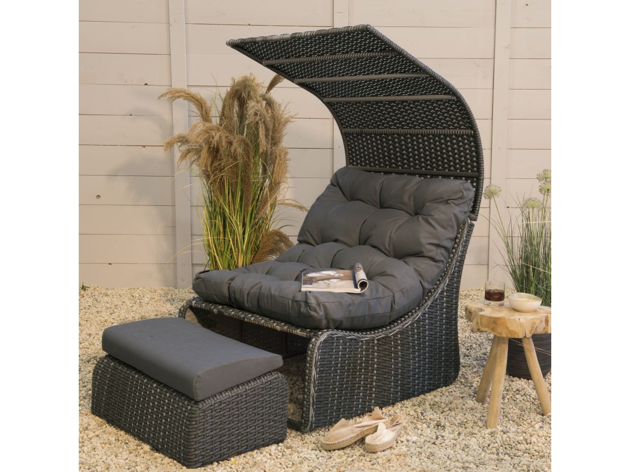 Poltrona letto daybed siesta in vimini 108x90xh.150cm grigia $