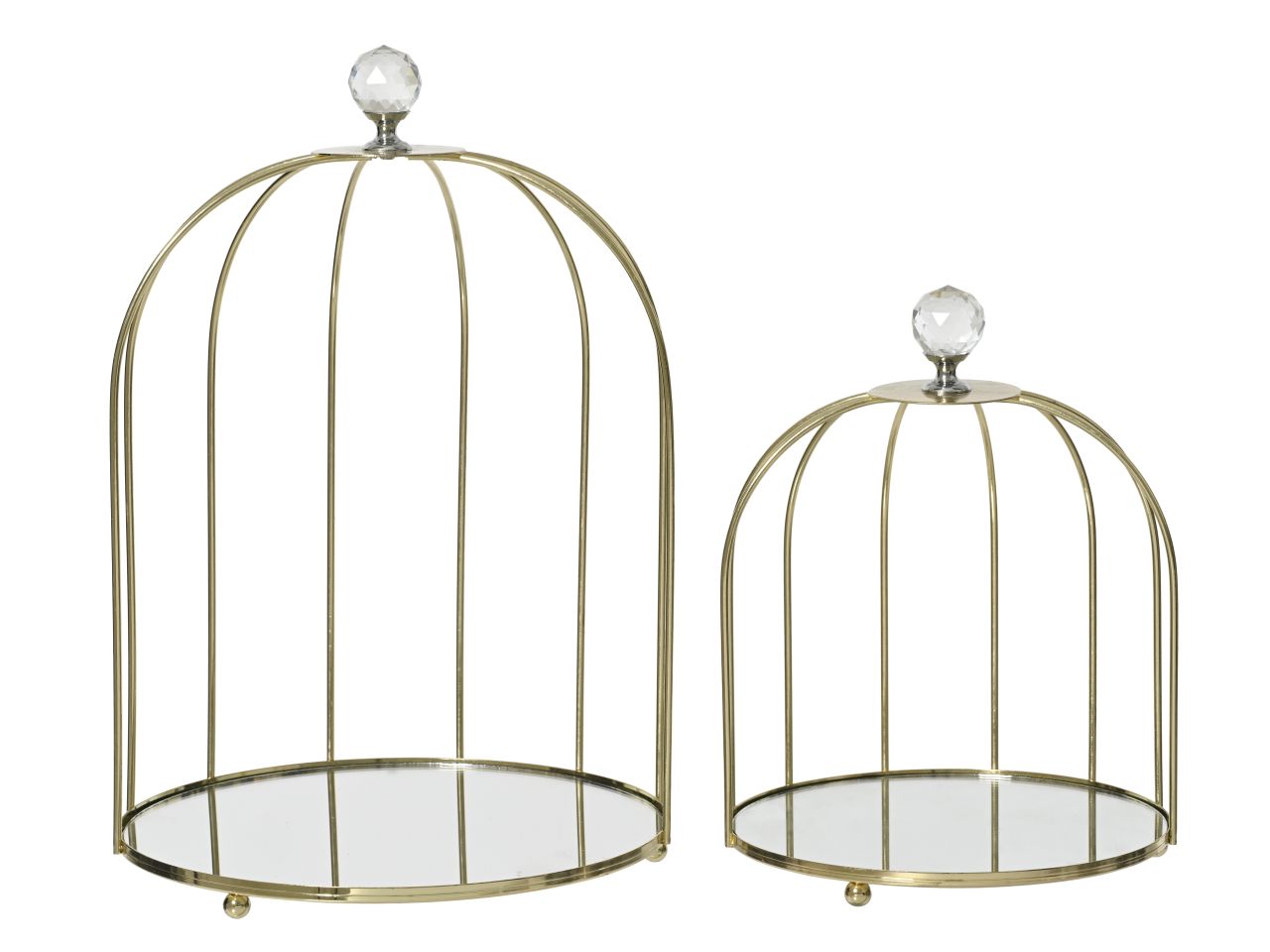 Vassoio in ferro gabbia per uccelli con fondo specchio colore oro misura lun.20cm x lar.20cm x alt.29cm