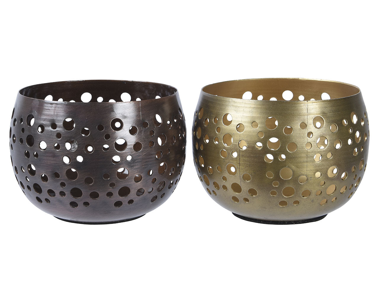 Porta tealight in ferro anticato in 2 assortimenti colore rame misura alt.7.5cm d.10cm $