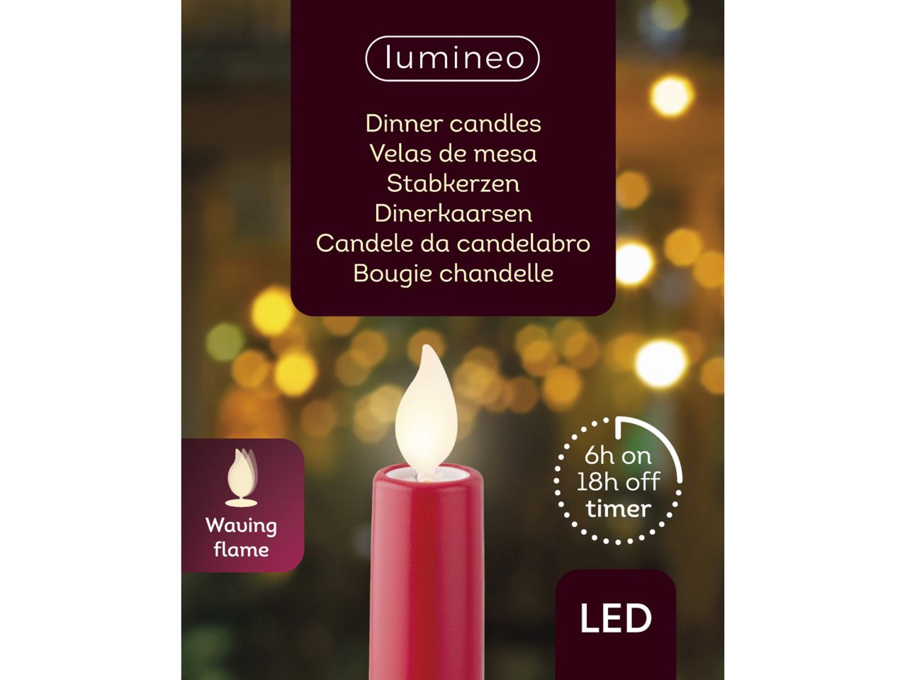 Candela da cena a led in plastica con parte superiore piatta per uso interno colore rosso bianco caldo misura alt.24cm
d.2cm  3mm  1