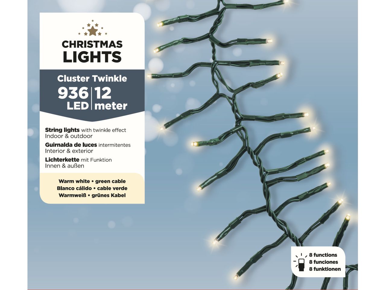 Catena di luci led a grappolo 1500cm effetto scintillio verde per uso esterno