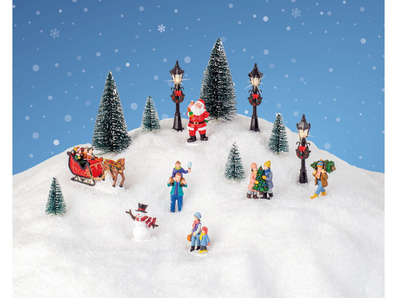 Statuine ambientazione natalizia con alberi e lampioni con led per uso interno colore multicolore misura alt.15cm
d.6cm  5mm  3