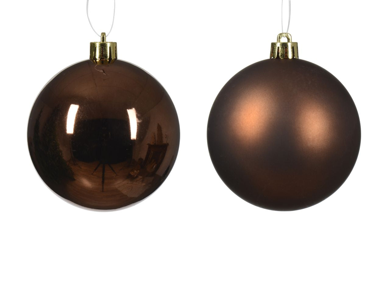 Palla di Natale 8cm in confezione da 6 pezzi marrone lucido e opaco
