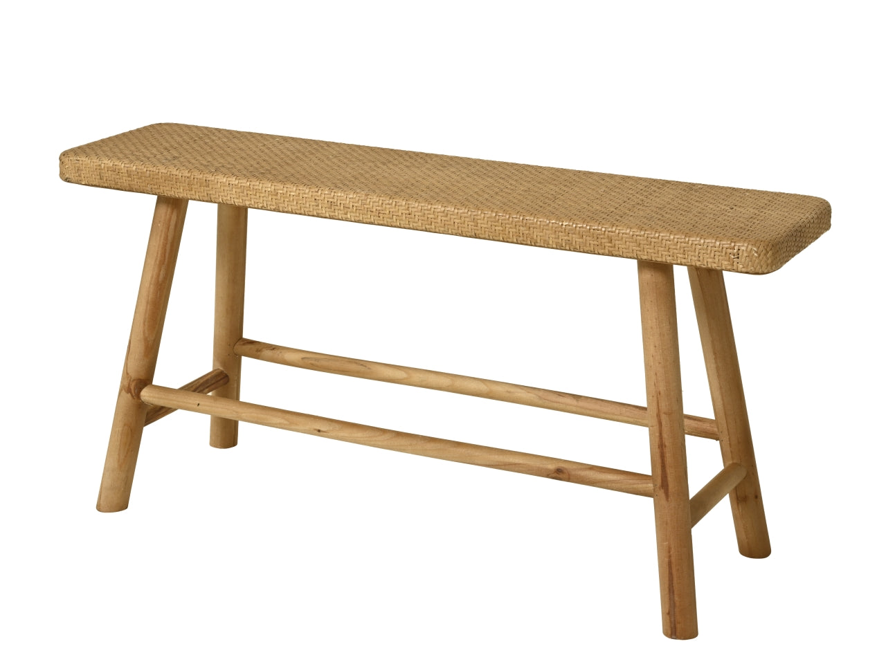 Panca da interno in legno di betulla naturale con seduta intrecciata stile Country - 28x92x45cm - Kaemingk