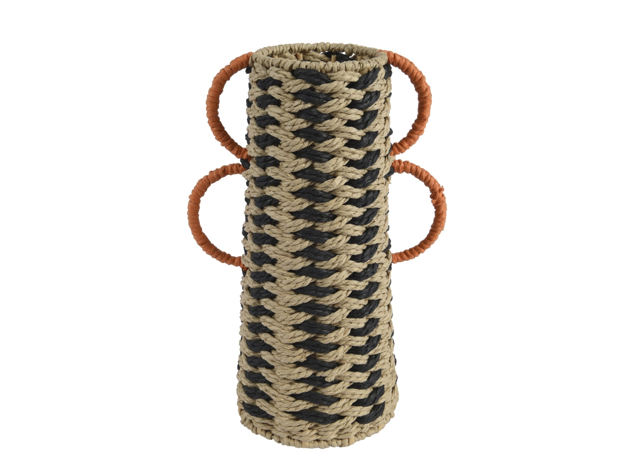 Vaso da arredo soggiorno etnico in vimini multicolor, forma anfora con manici in lavorazione di cotone intrecciato - altezza 41 cm, diametro 19 cm, Kaemingk