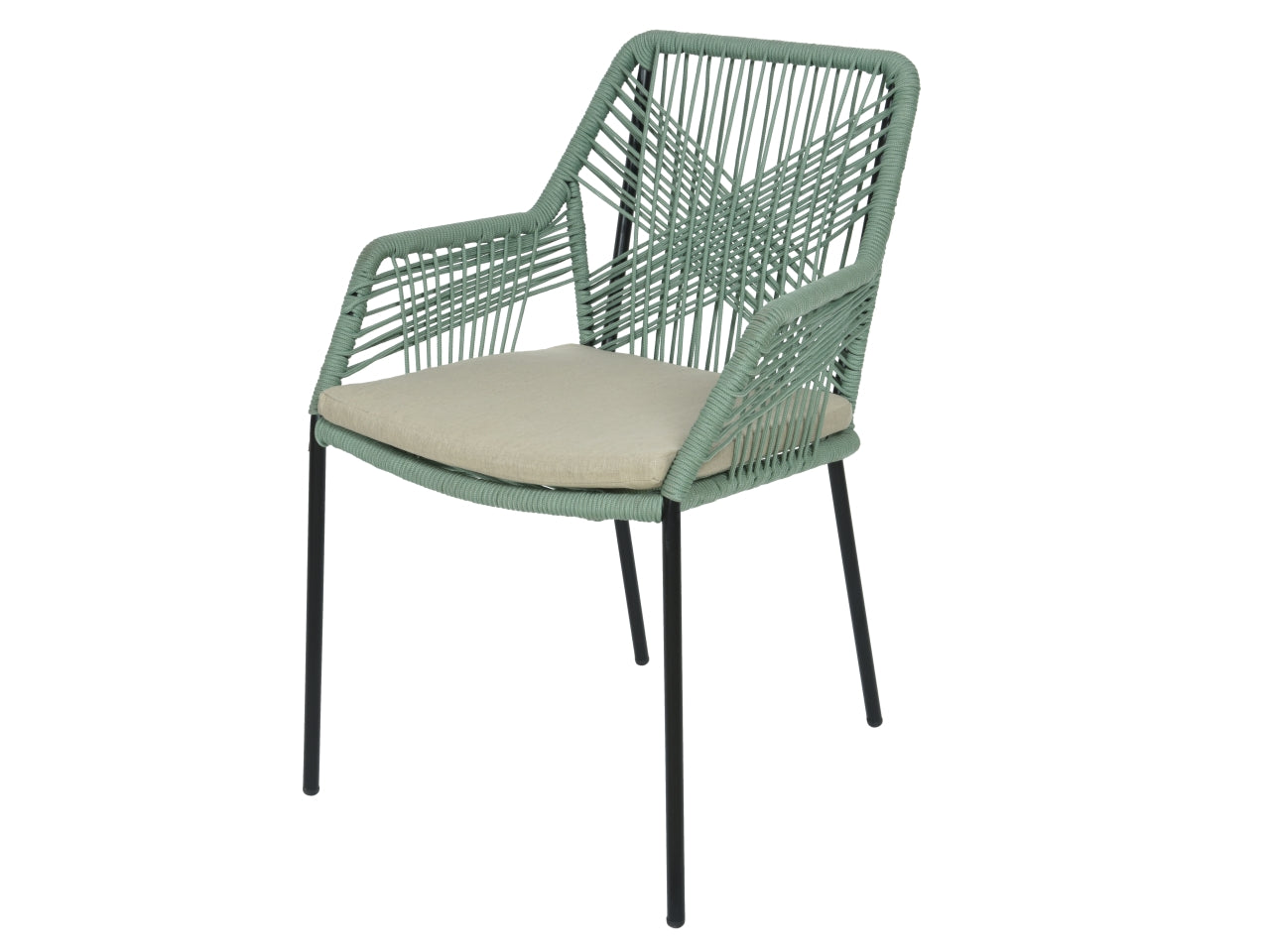Sedia da Esterno con Braccioli in Metallo e Poliestere, Verde Menta Seville di Kaemingk 63x57xH85 cm con Cuscino Incluso, Stile Contemporaneo