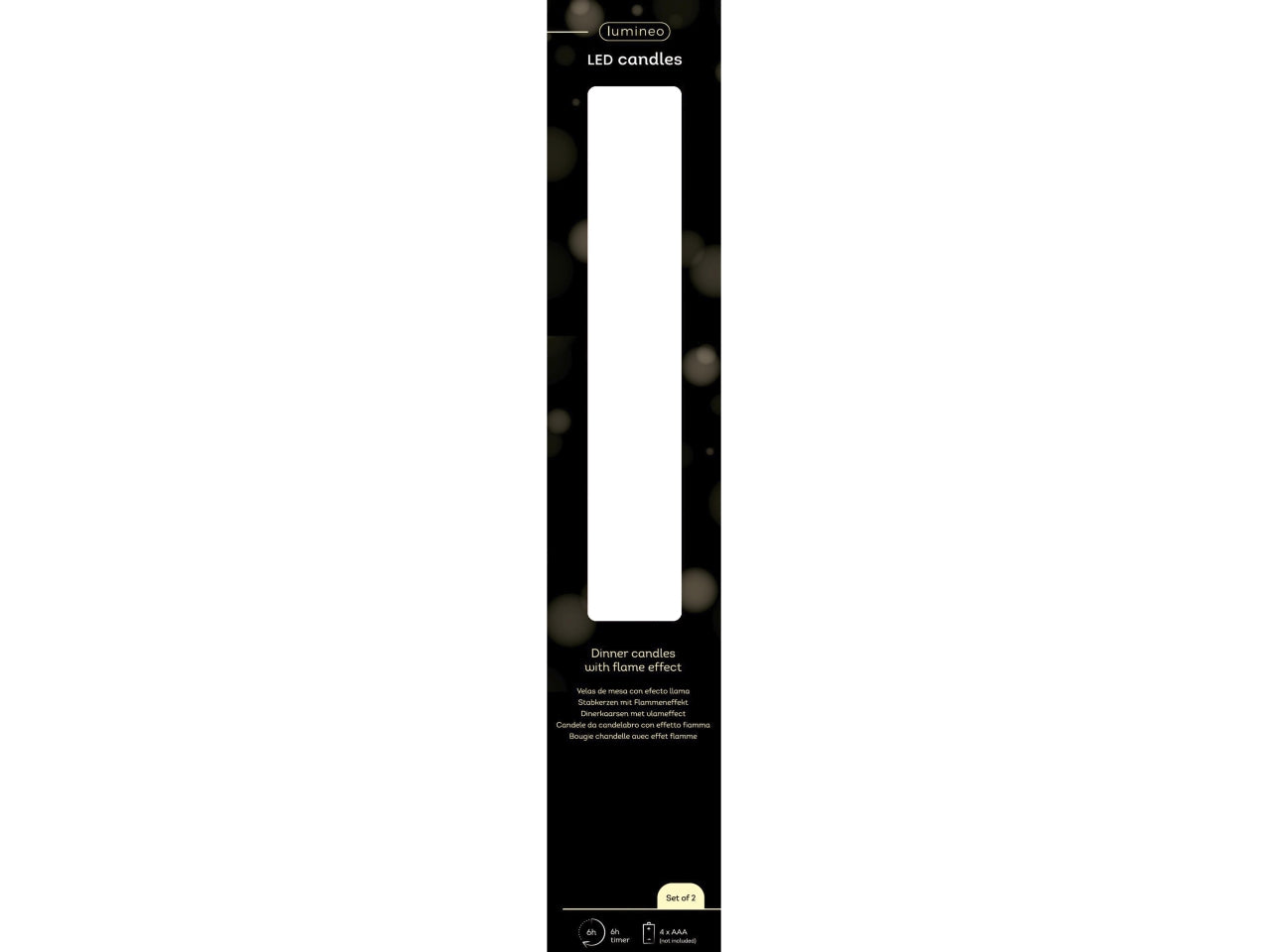 Candela con stoppino e led d.2,2x24,5cm a batteria argento