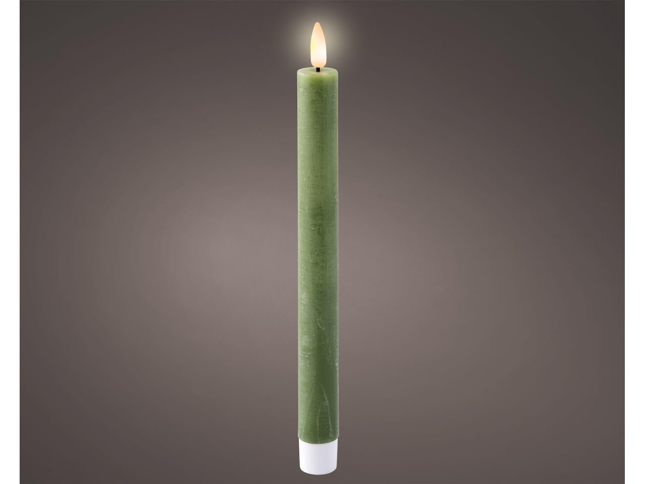 Candela con stoppino e led d.2,2x24,5cm a batteria verde