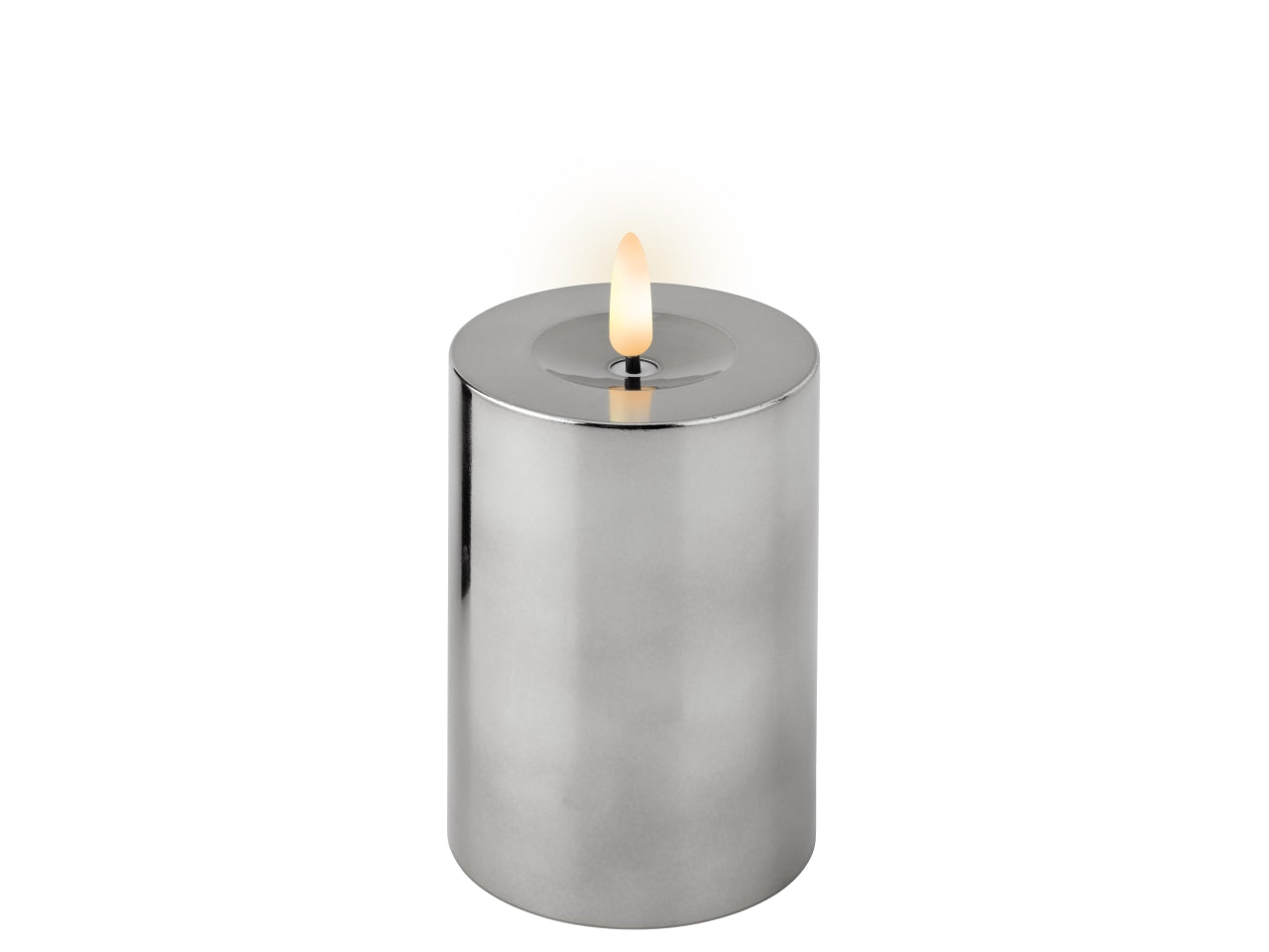 Candela con stoppino e led d.7x12,5cm a batteria argento