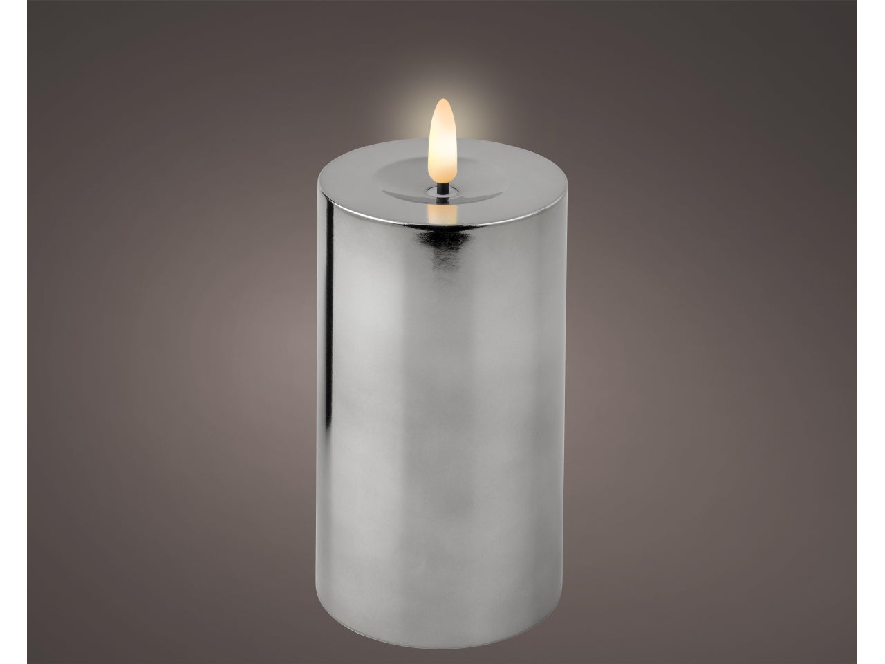 Candela con stoppino e led d.7x15cm a batteria argento