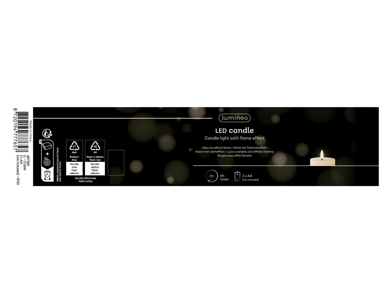 Candela con stoppino e led d.7x15cm a batteria oro