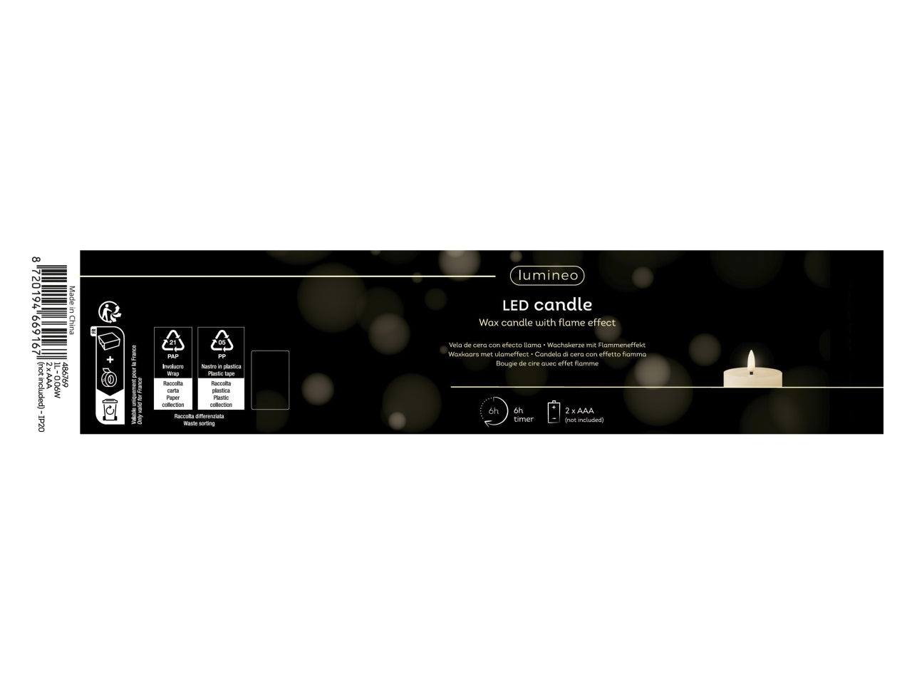 Candela con stoppino led d.7x15cm a batteria bianca