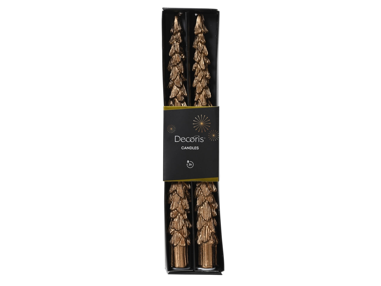 Candela a forma di pino marrone metallizzato in cera d.2,2xh.25 cm, set da 2 pezzi - Decoris Candles