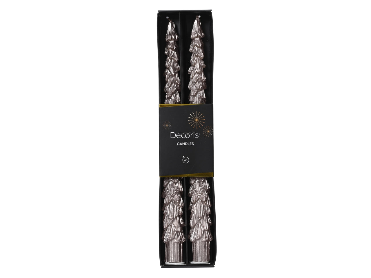 Candela a forma di pino oro rosa in cera d.2,2xh.25 cm, set da 2 pezzi - Decoris Candles