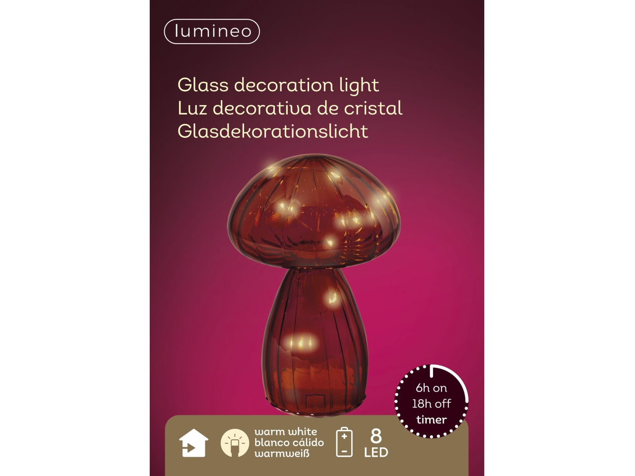Fungo di vetro con microled d.11x16,5cm a batteria marrone