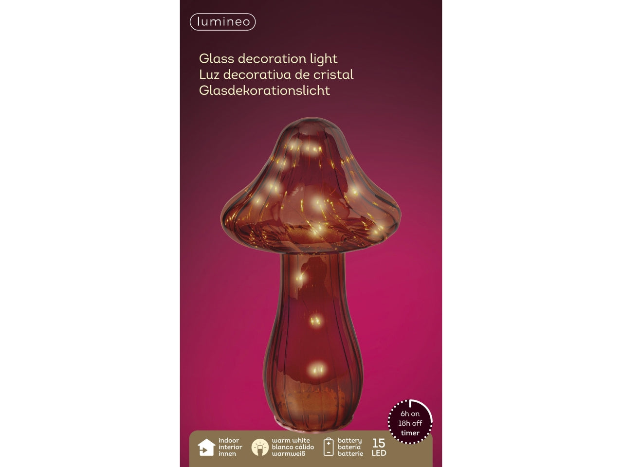 Fungo di vetro con microled d.14,5x25cm a batteria marrone